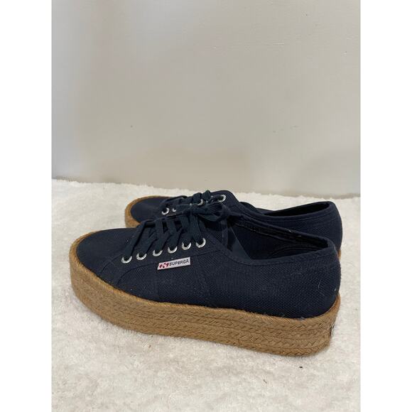 Superga 2790 Rope Sole Flatform Trainers Lace Up Sneakers Navy Blue Women's 12 - Picture 6 of 7